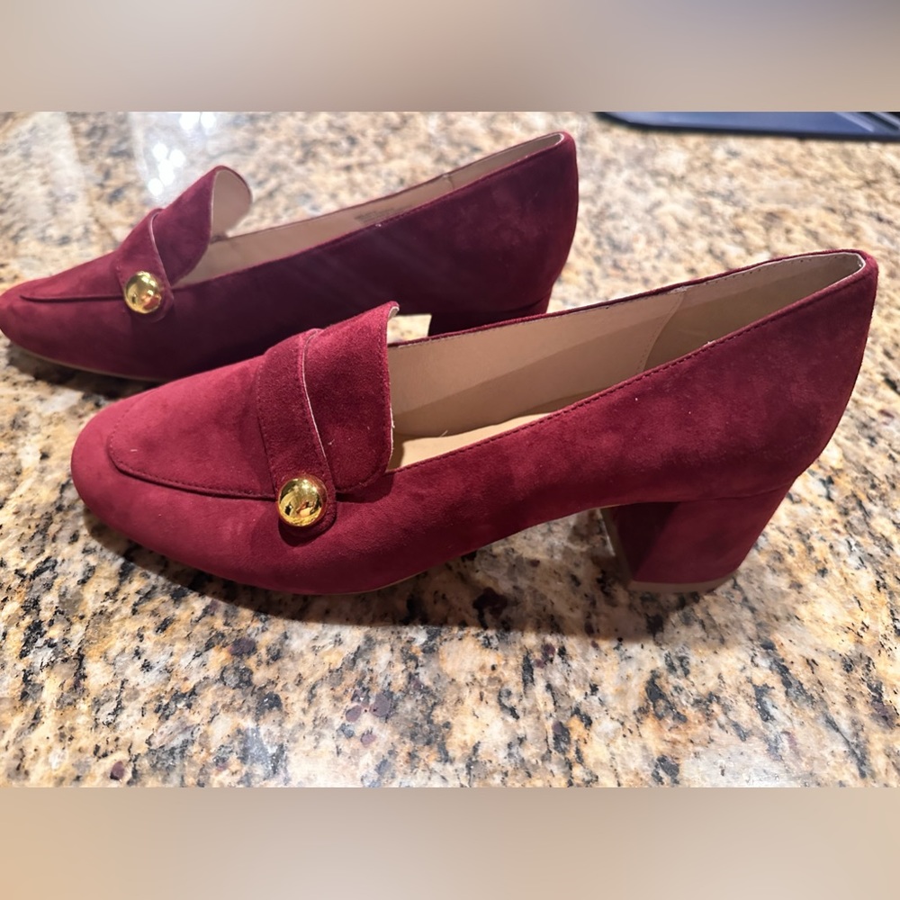 Kate Spade Dark Red (Maroon) Block Heel Suede Loafers - Picture 2 of 5